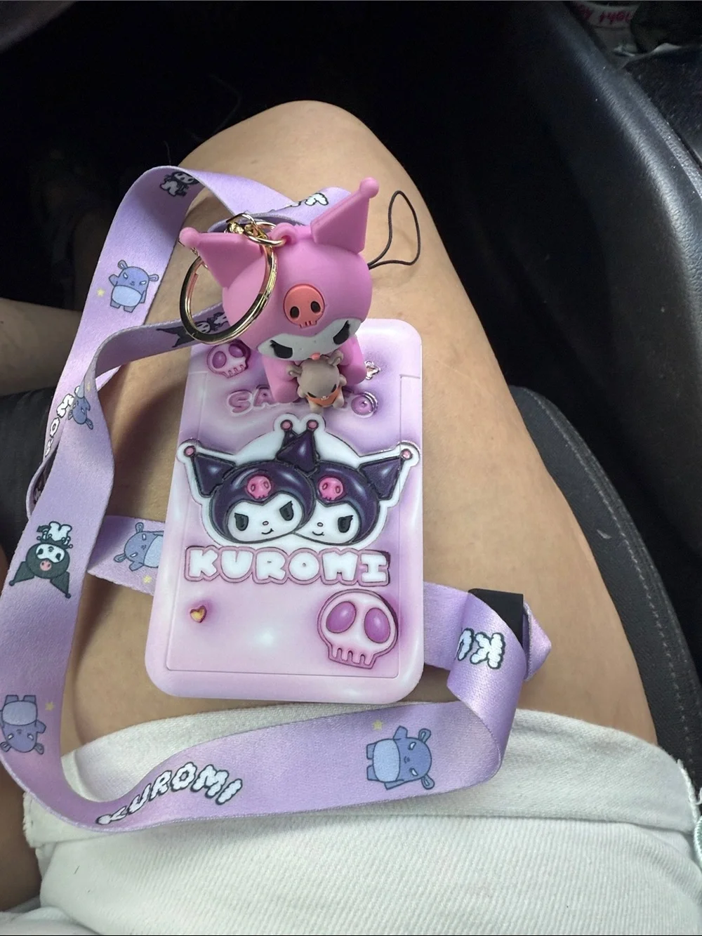 Kuromi Lavender ID Badge Lanyard with Pink Kuromi Charm